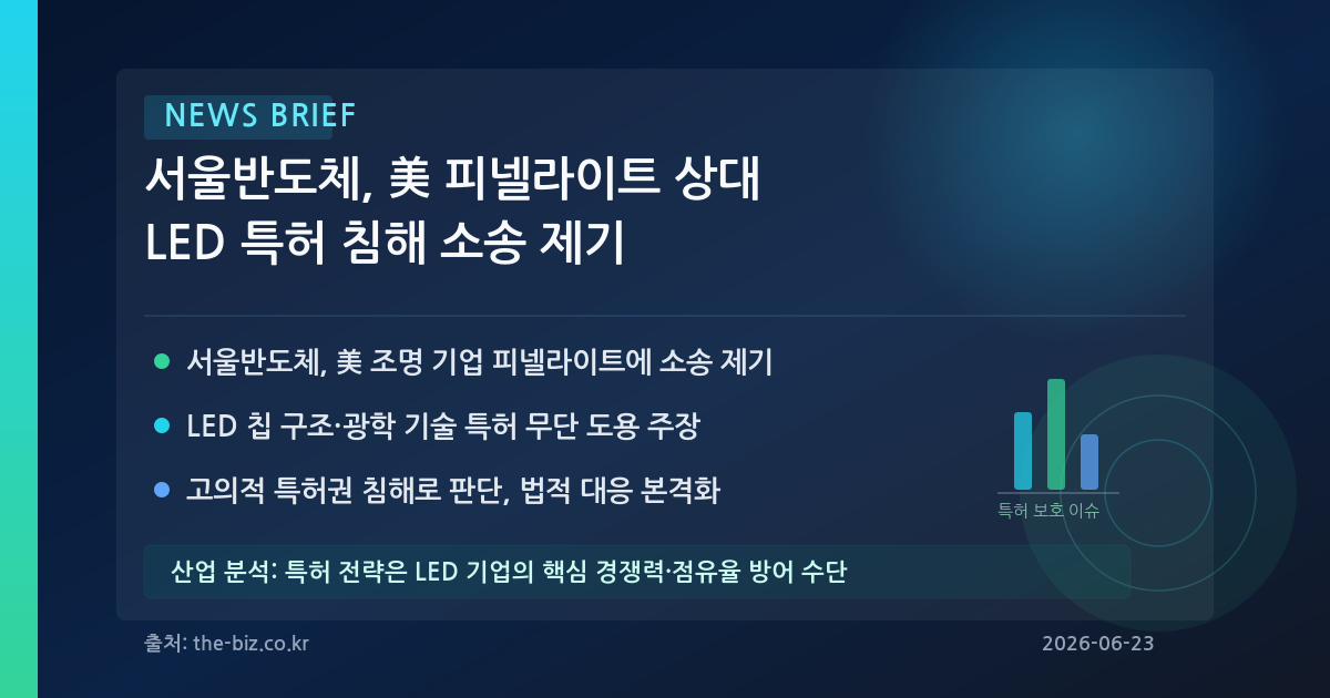 서울반도체, 美 피넬라이트 상대 LED 기술 특허 침해 소송 제기