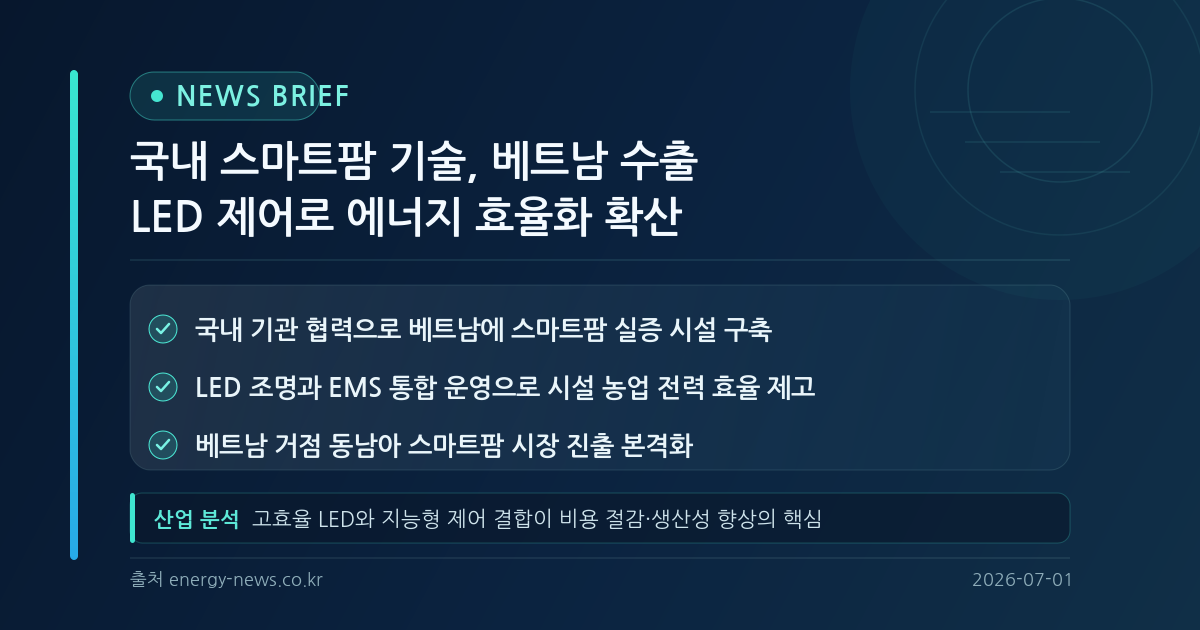 국내 스마트팜 기술 베트남 수출, LED 제어 기반 에너지 효율화 솔루션 확산