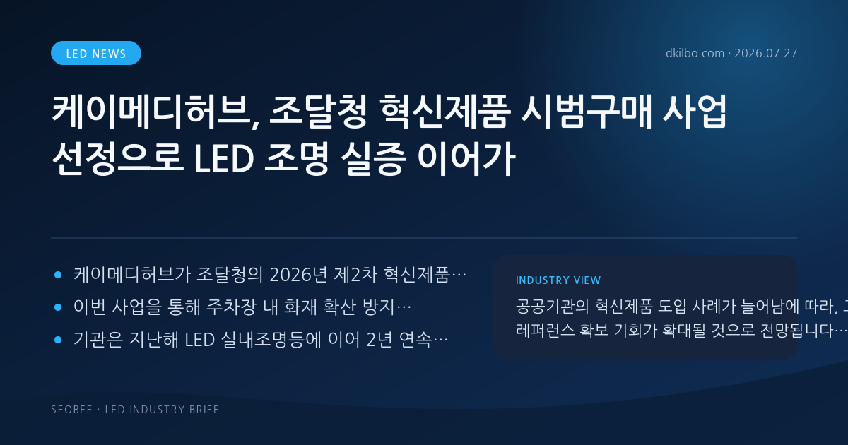 케이메디허브, 조달청 혁신제품 시범구매 사업 선정으로 LED 조명 실증 이어가