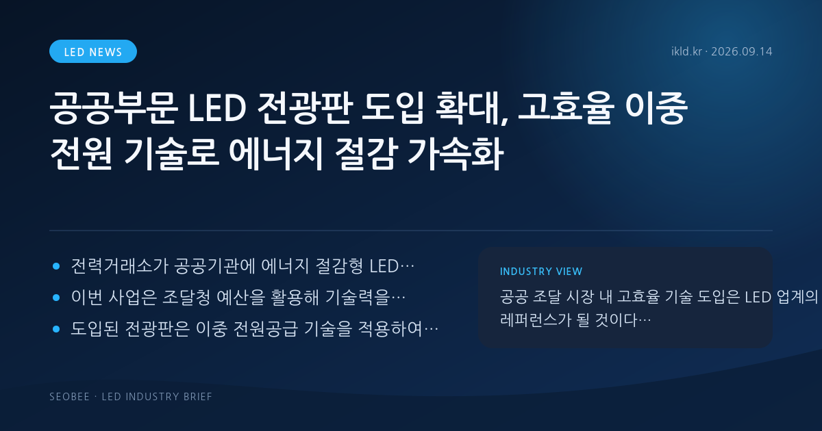 공공부문 LED 전광판 도입 확대, 고효율 이중 전원 기술로 에너지 절감 가속화